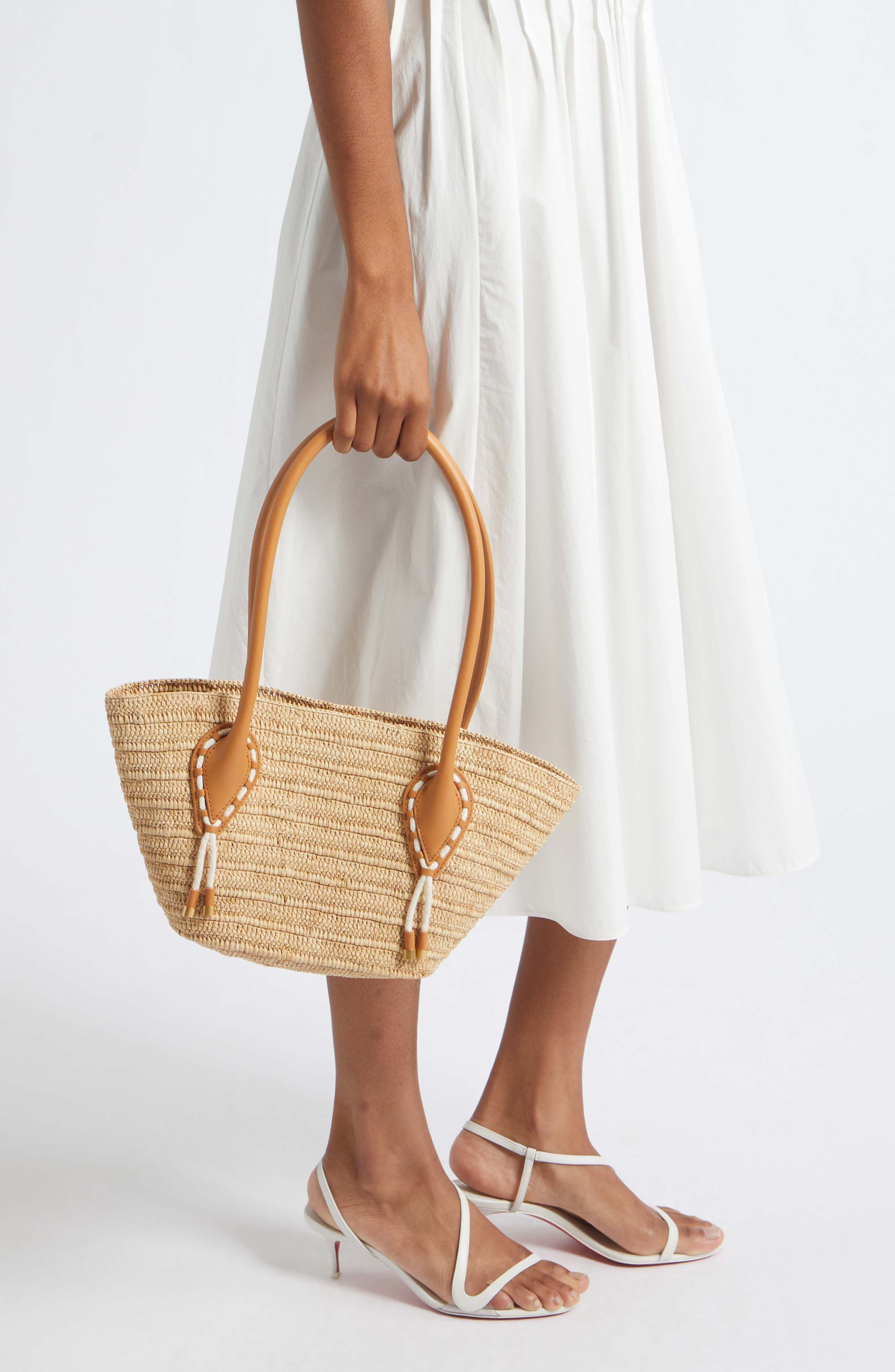 Mini Woven Raffia Basket Tote, Alternate, color, 6370 NATURAL/ CUOIO