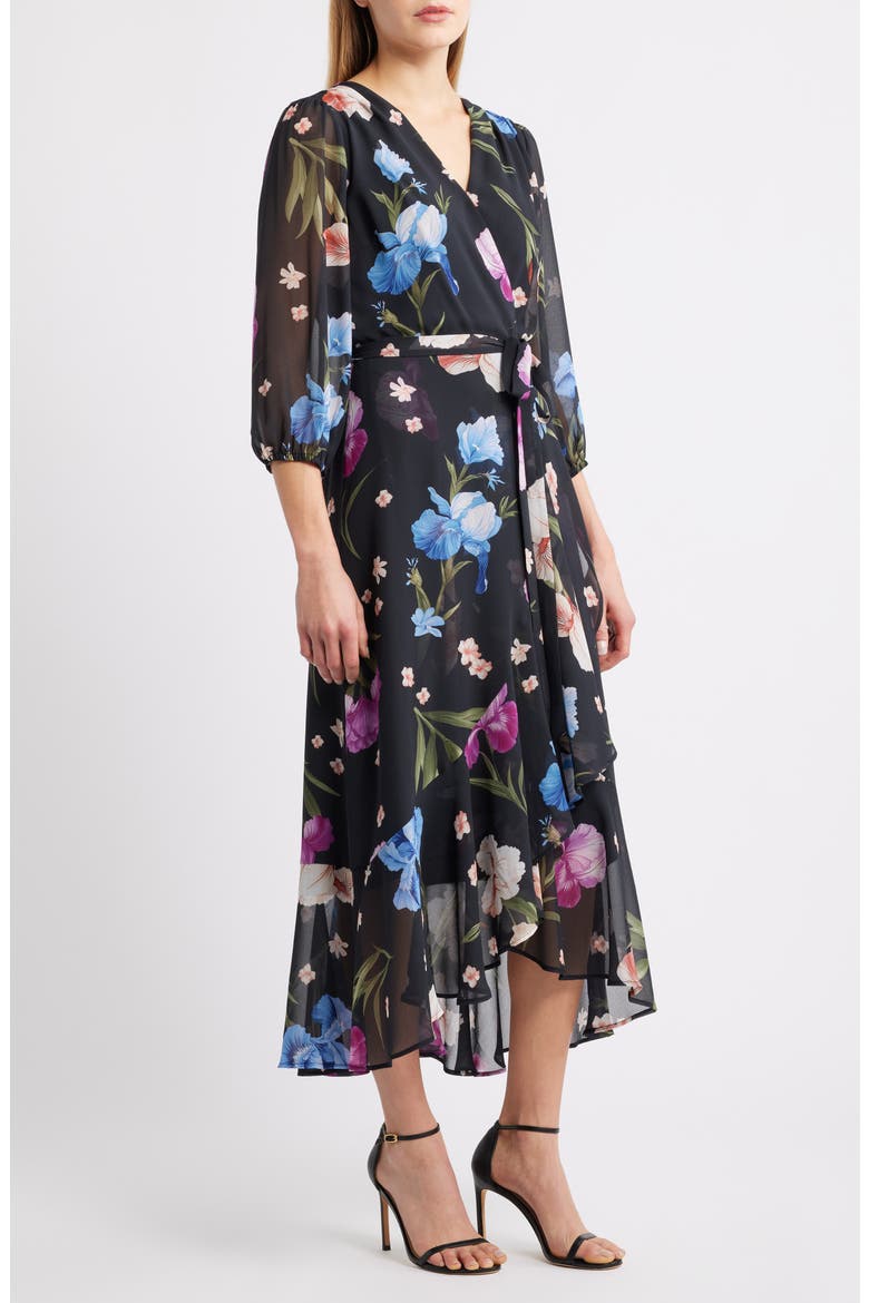 Floral Faux Wrap High-Low Dress, Alternate, color, NAVY/ PINK