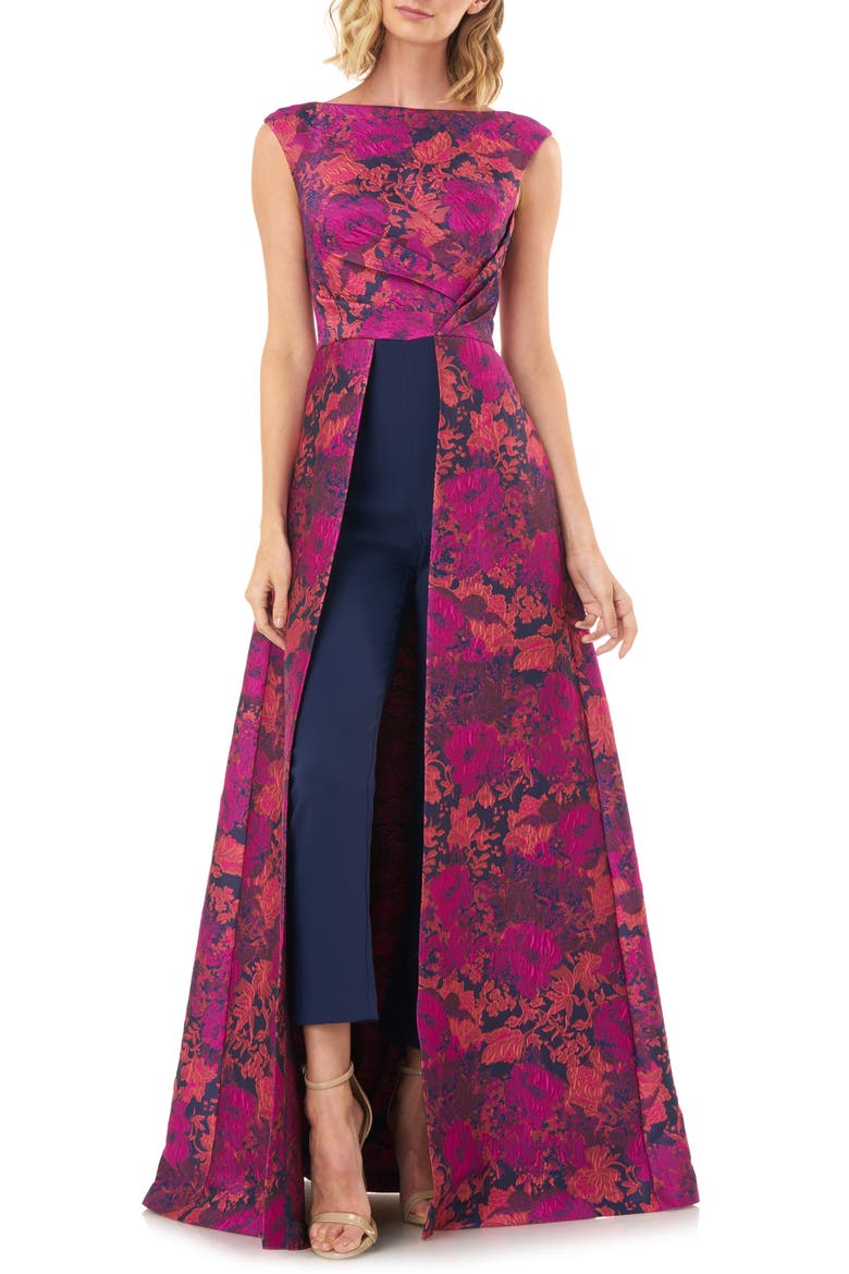 Poppy Jacquard & Stretch Crepe Maxi Romper, Main, color, FUCHSIA MULTI