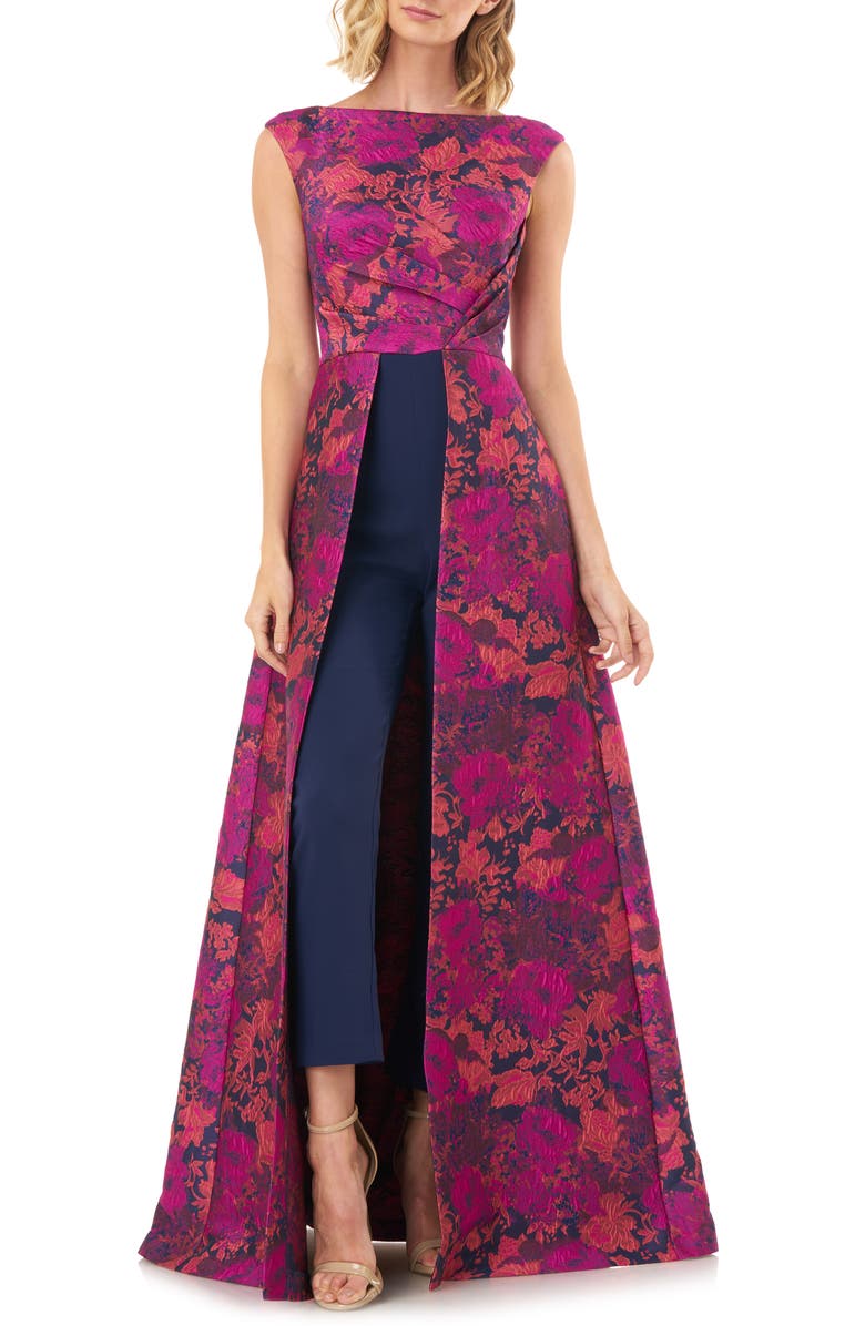 Kay Unger Poppy Jacquard & Stretch Crepe Maxi Romper, Main, color, 