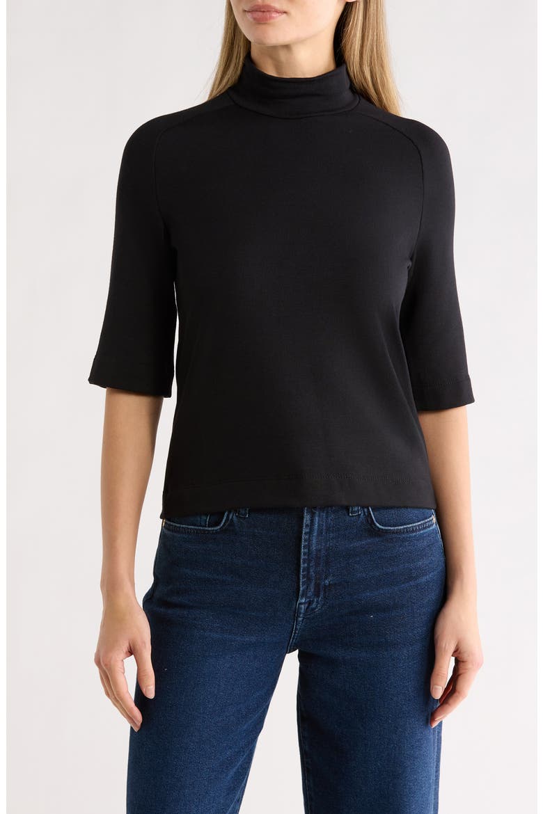 Mock Neck Short Sleeve Sweater, Main, color, BLACK