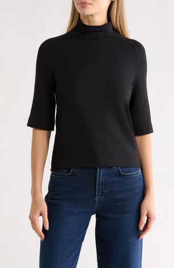 GO COUTURE Mock Neck Short Sleeve Sweater