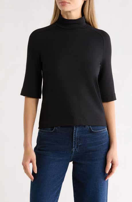 GO COUTURE Mock Neck Short Sleeve Sweater