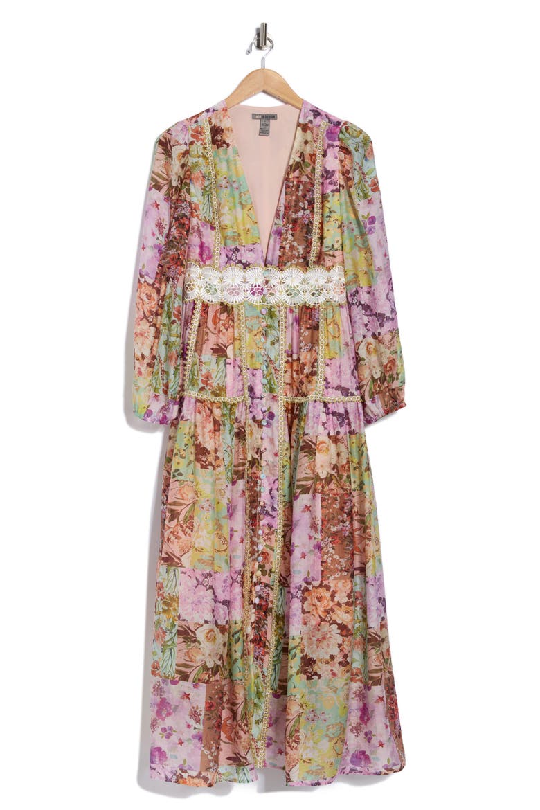Anna Long Sleeve Button Front Maxi Dress, Alternate, color, FLOWER COLLAGE