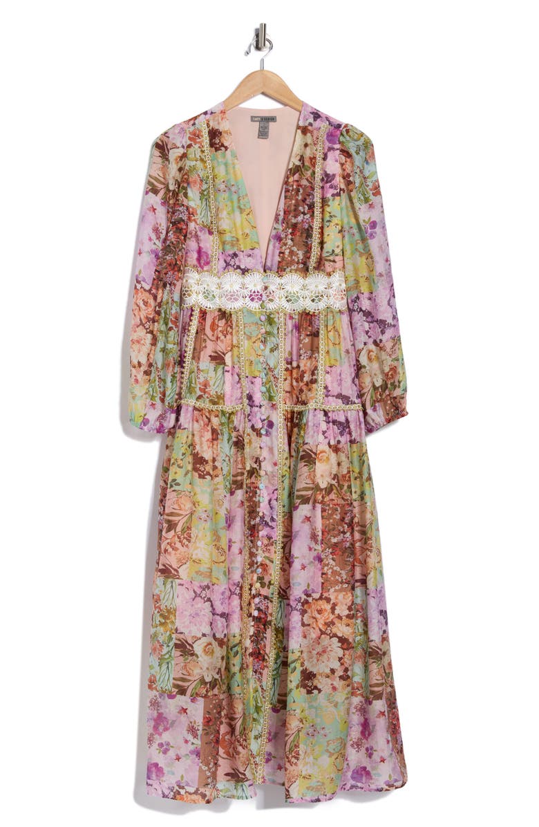 Love By Design Anna Long Sleeve Button Front Maxi Dress, Alternate, color, Flower Collage