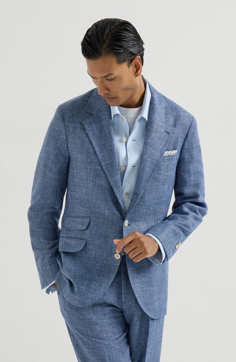 Brunello Cucinelli Hopsack deconstructed blazer, Alternate, color, Denim