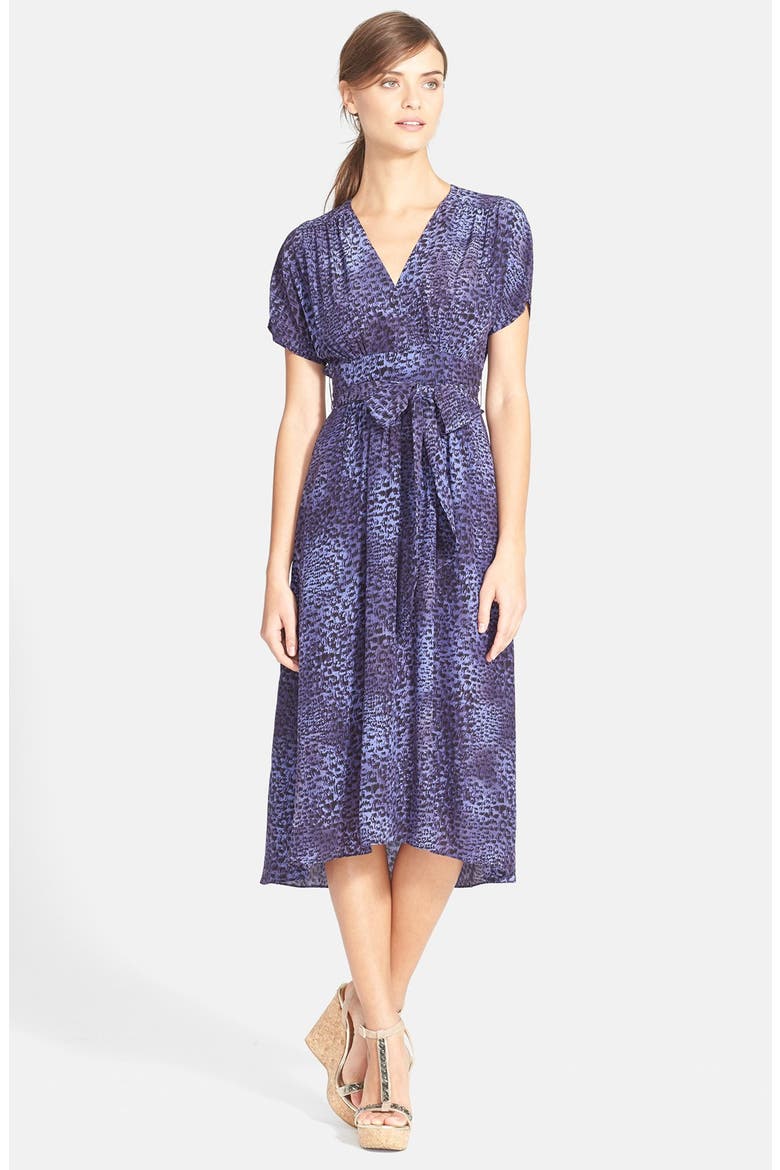 'Leopard Fever' Silk Wrap Dress, Main, color, CHARCOAL