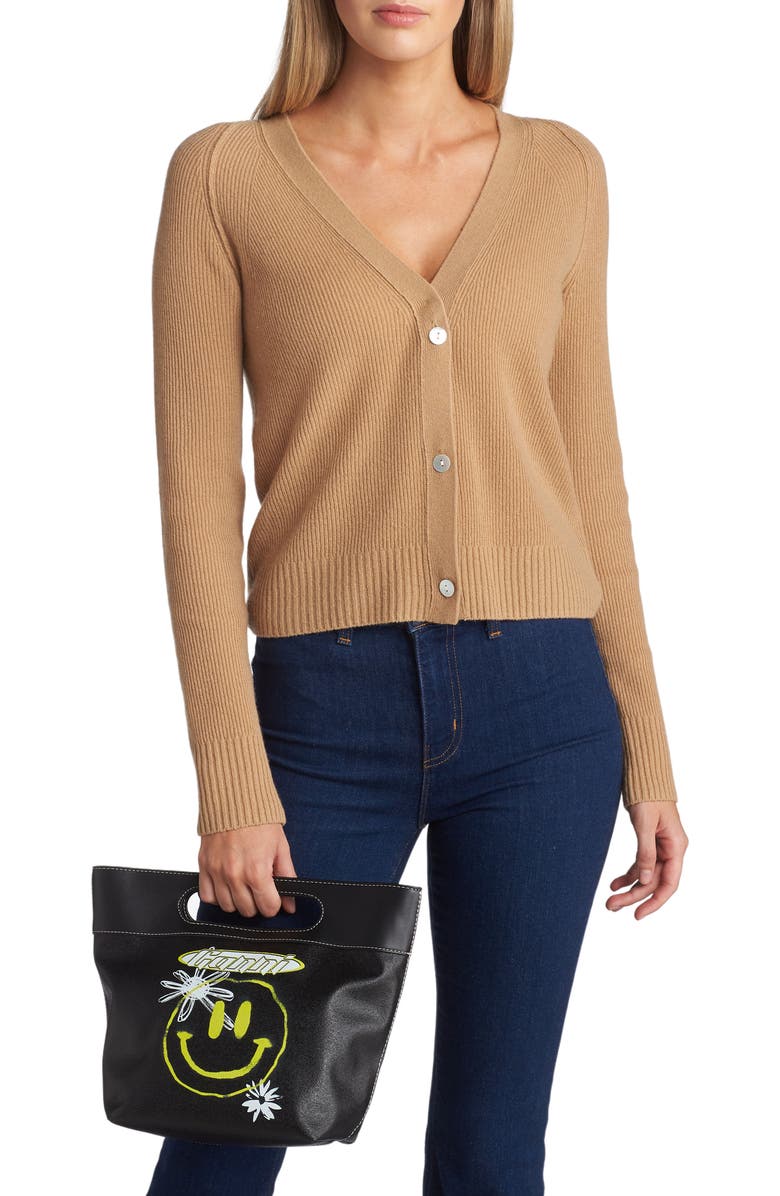 Ganni Small Smiley Canvas Tote Bag, Alternate, color,