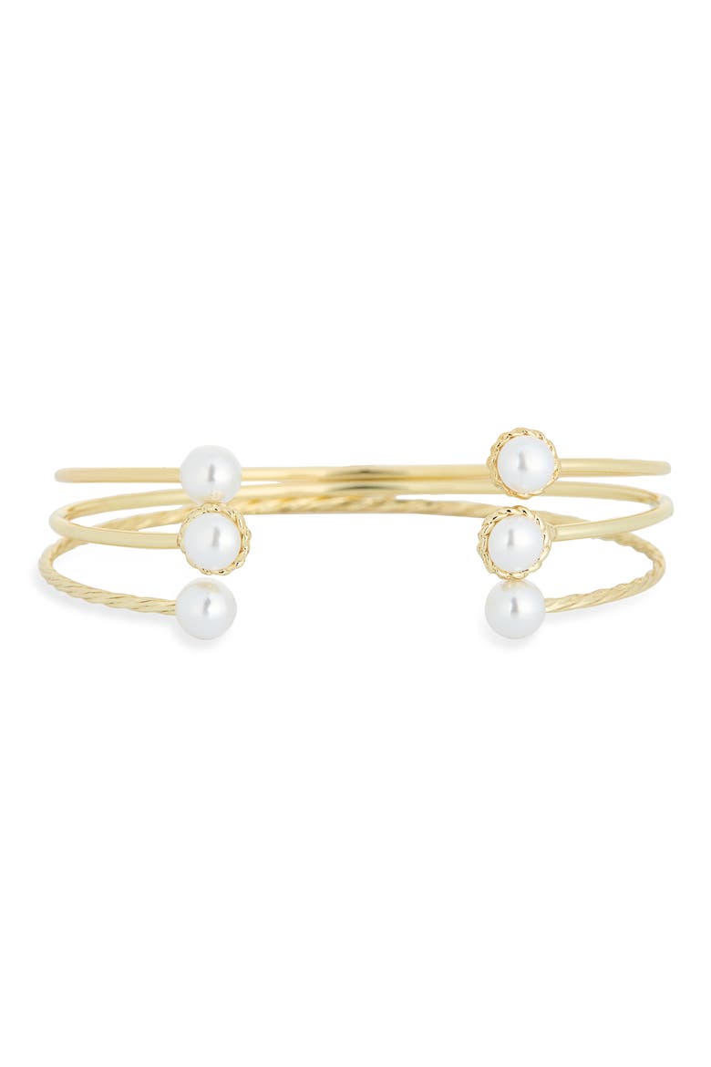 3-Pack Faux Pearl & Cuff Bracelets, Main, color, WHITE- GOLD