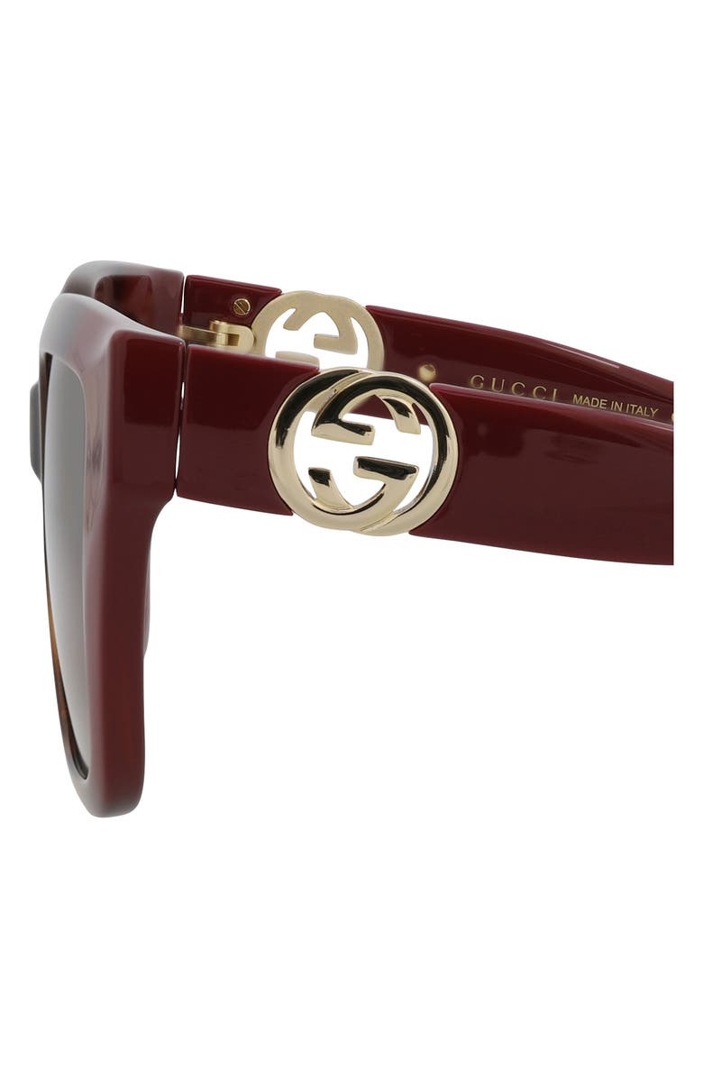 Gucci 54mm Rectangular Sunglasses, Alternate, color, Havana Burgundy Brown