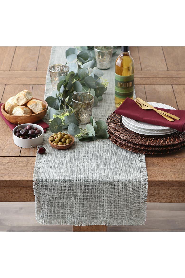 Basket Fringe Table Runner 14.5x72", Alternate, color, Light Rain