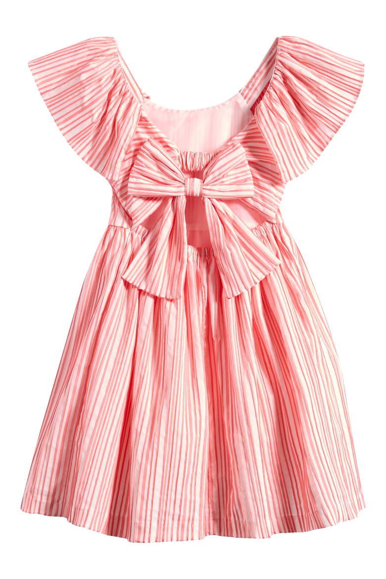 Kids' Stripe Flutter Sleeve Party Dress, Alternate, color, CORAL STRIPE