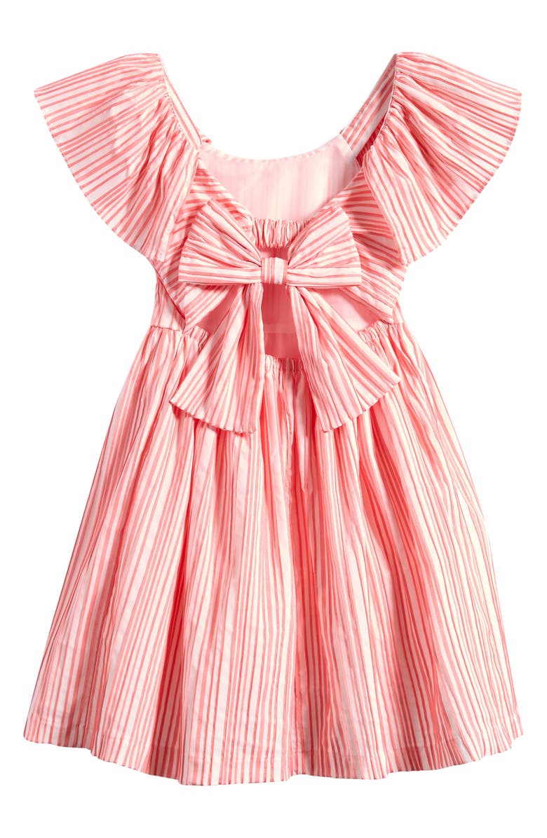 Iris & Ivy Kids' Stripe Flutter Sleeve Party Dress, Alternate, color, Coral Stripe