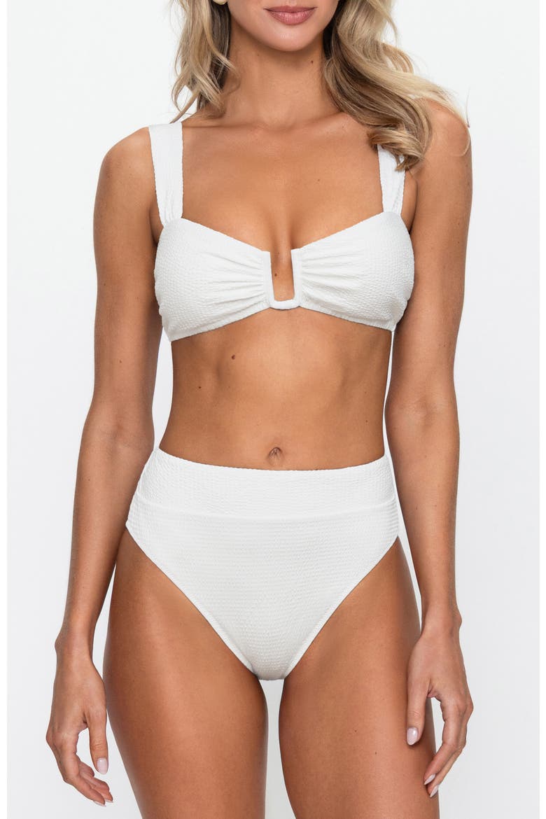 Striped Cutout High-Waisted Bikini Set, Main, color, White