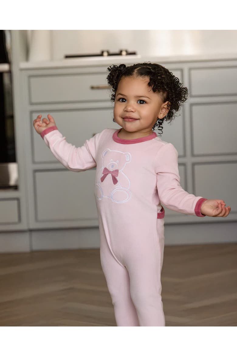Teddy Snuggles Embossed Cotton Velour Footie, Alternate, color, Pink