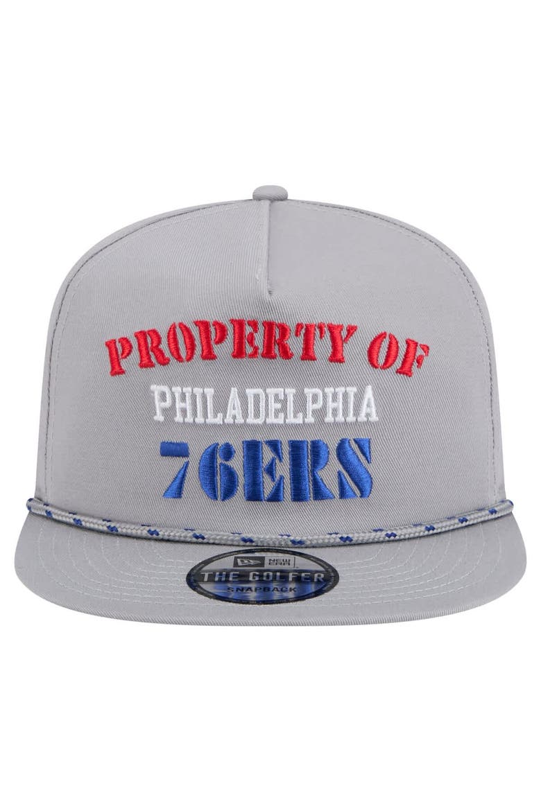 Men's New Era Gray Philadelphia 76ers Throwback Property Of Golfer Snapback Hat, Alternate, color, Gray