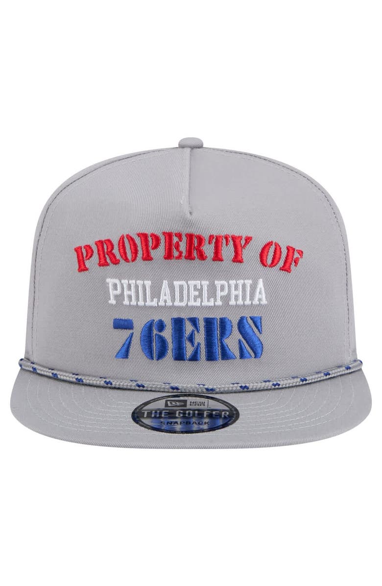 New Era Men's New Era Gray Philadelphia 76ers Throwback Property Of Golfer Snapback Hat, Alternate, color, Gray