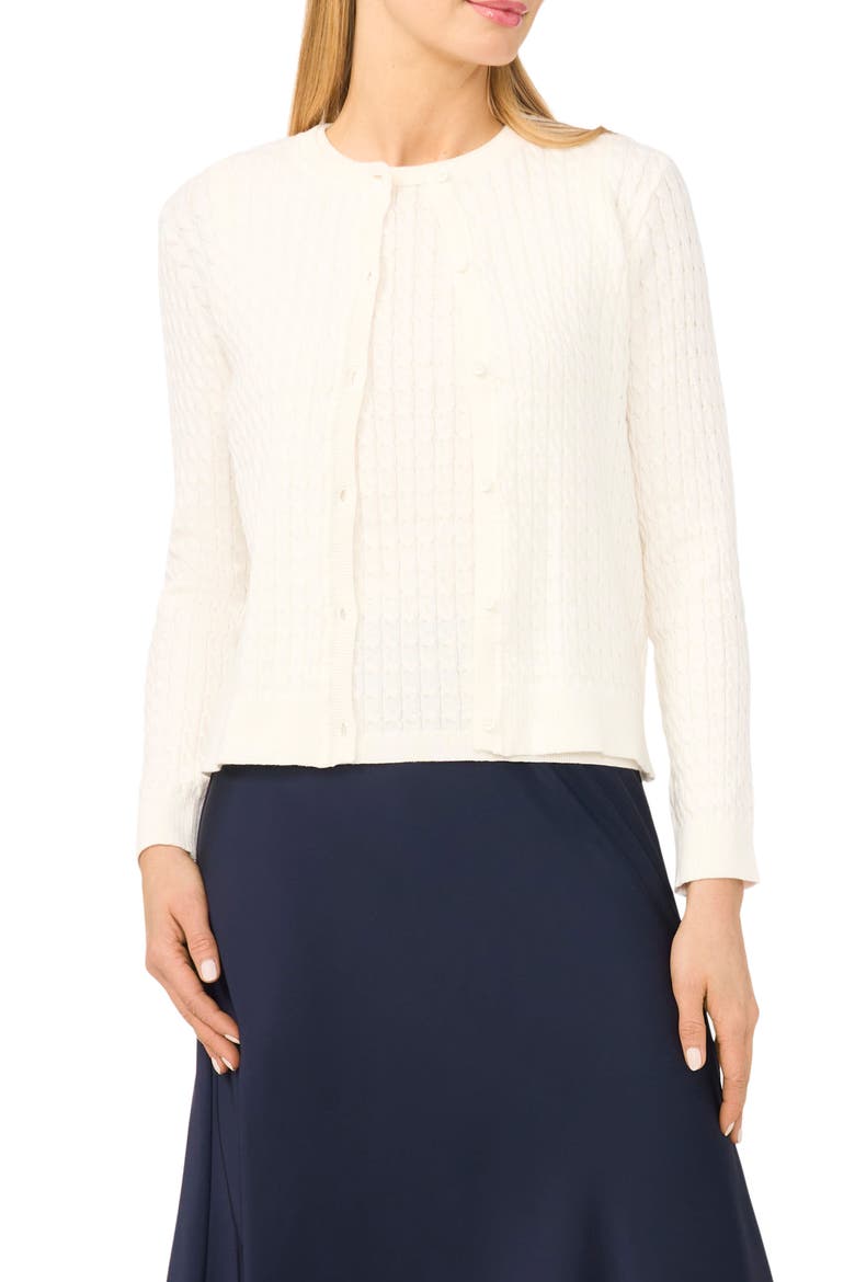 Cable Stitch Cotton Cardigan, Main, color, NEW IVORY