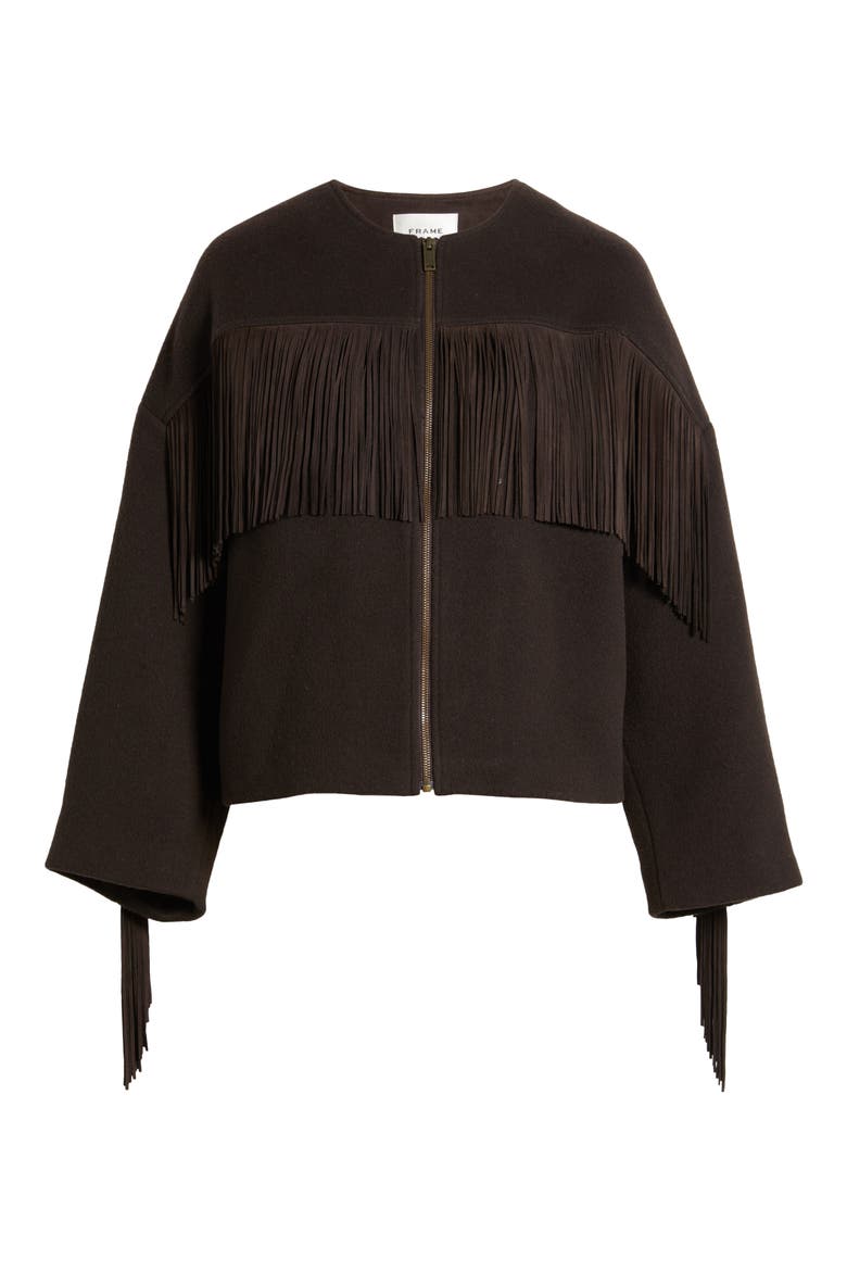 Suede Fringe Wool Blend Jacket, Alternate, color, CHOCOLATE BROWN