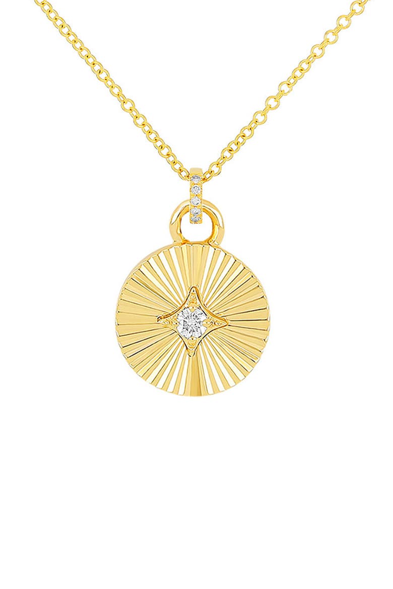 14K Gold Fluted Diamond Disc Pendant Necklace, Main, color, 14K YELLOW GOLD