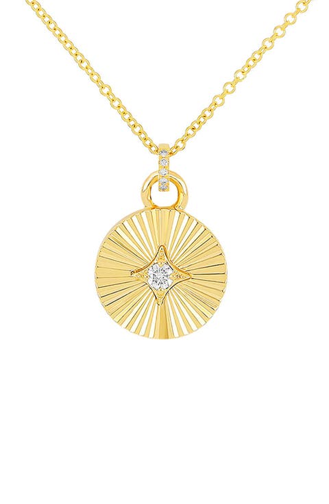 14K Gold Fluted Diamond Disc Pendant Necklace