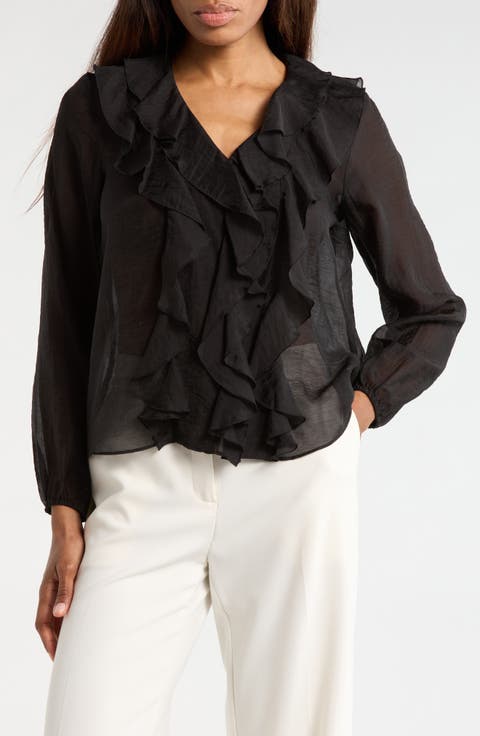 Ruffle V-Neck Long Sleeve Top