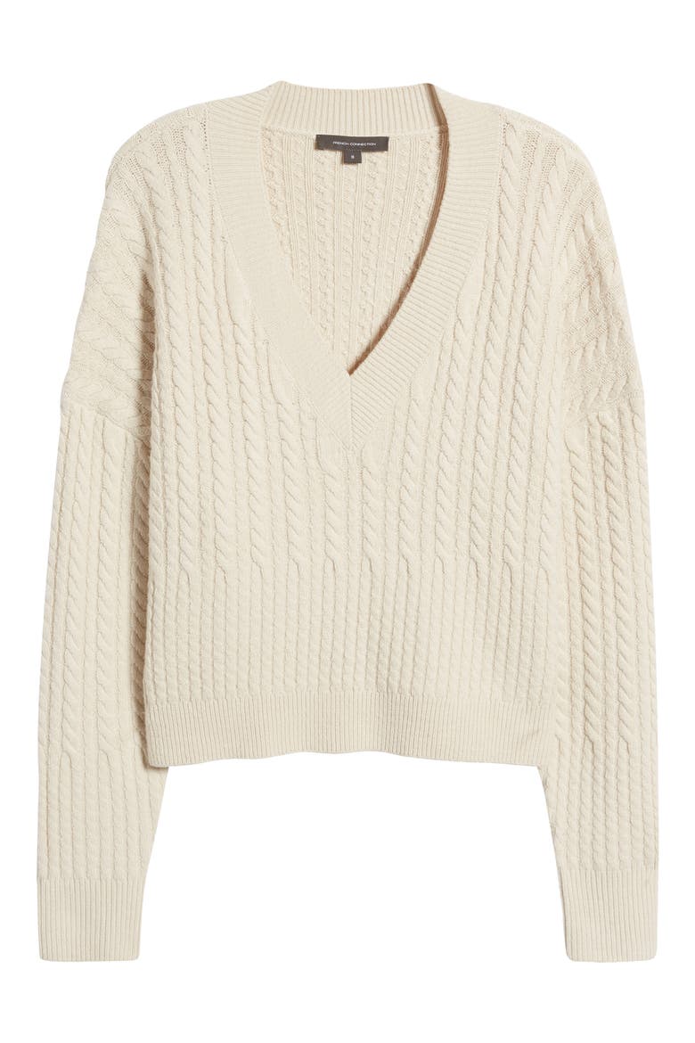Babysoft V-Neck Cable Knit Sweater, Alternate, color, CLASSIC CREAM