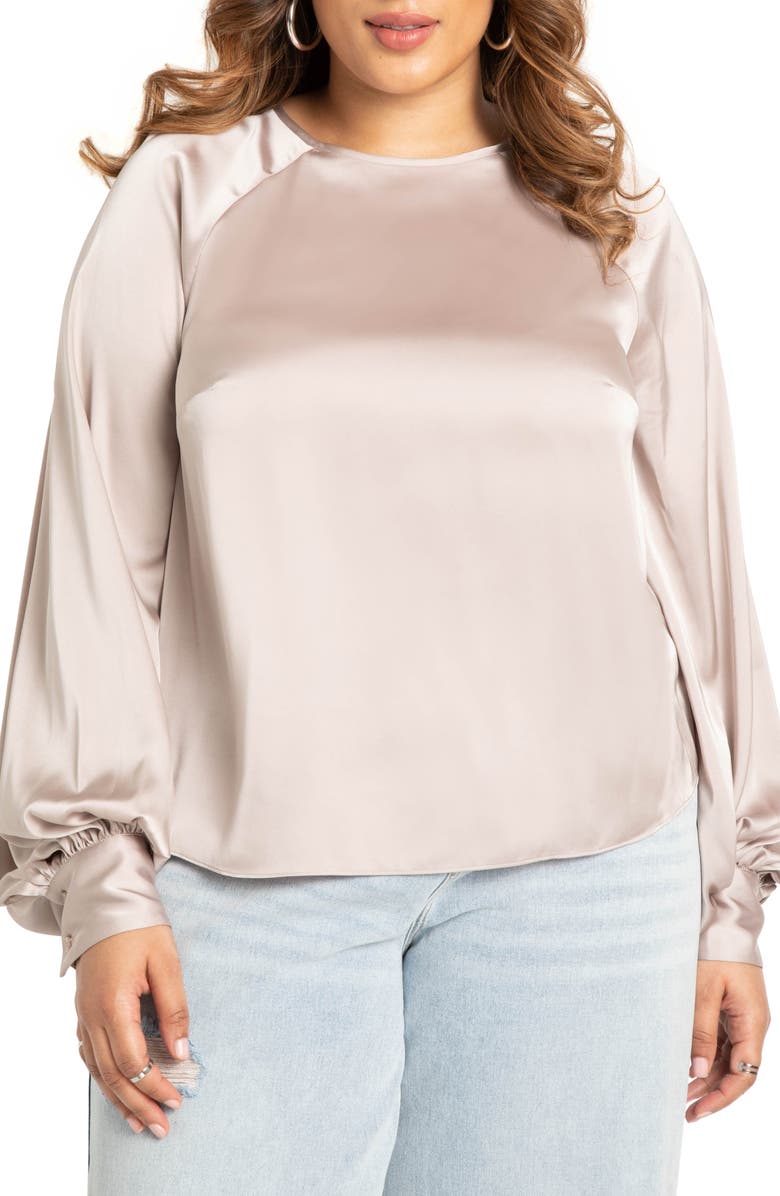 ELOQUII Poet Sleeve Satin Blouse, Main, color, 