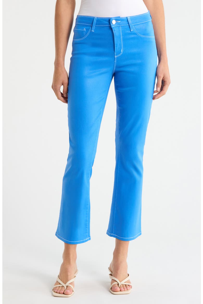 Tati High Waist Coated Crop Micro Bootcut Jeans, Main, color, REGATTA BLUE/ WHITE