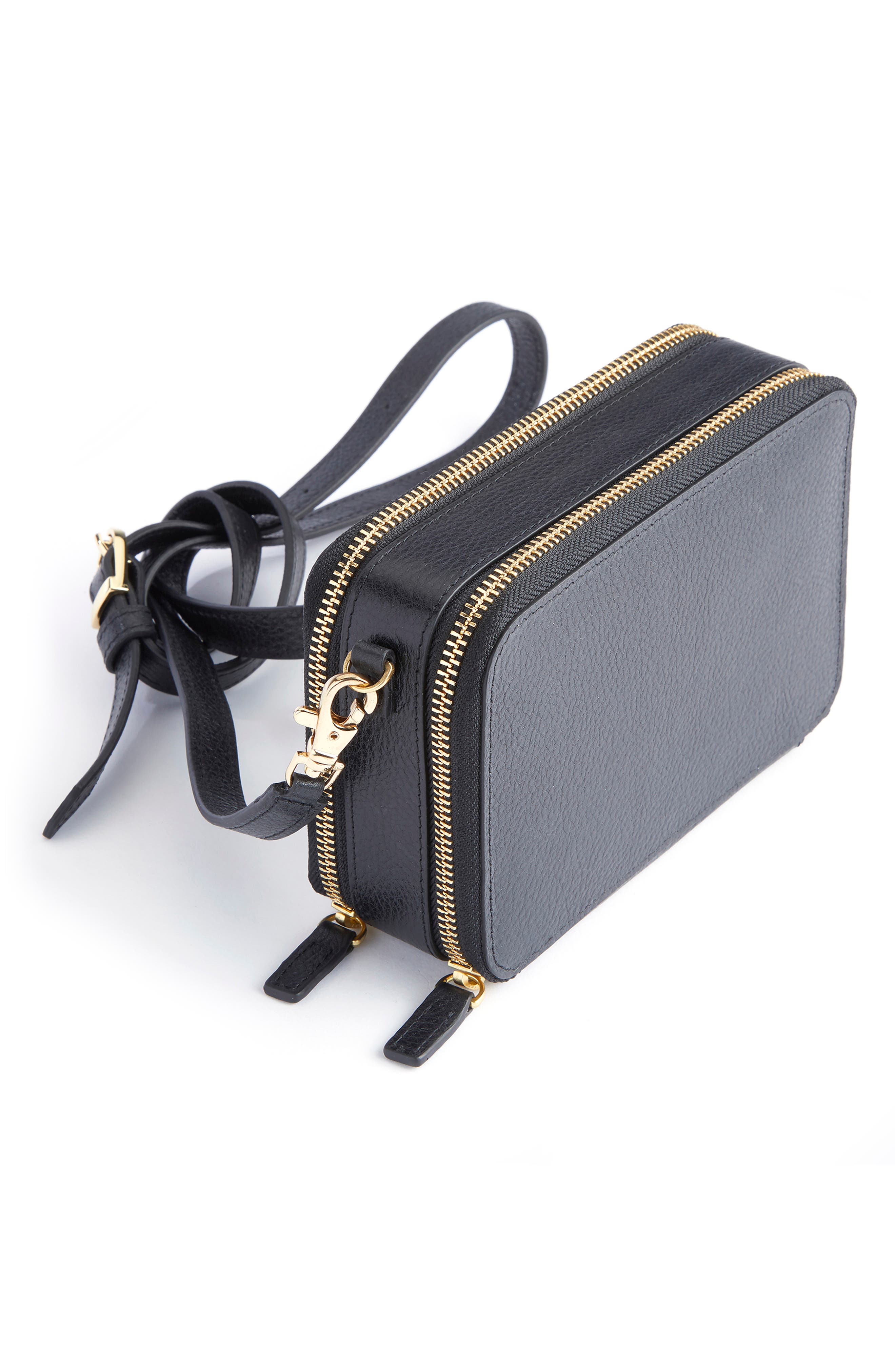 ROYCE New York Leather Crossbody Camera Bag, Alternate, color, Black