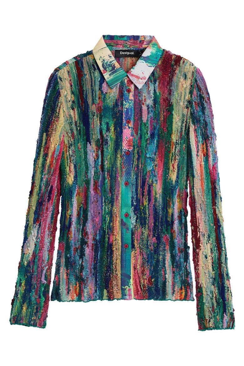 Textured Button-Up Shirt, Alternate, color, GREEN MULTI