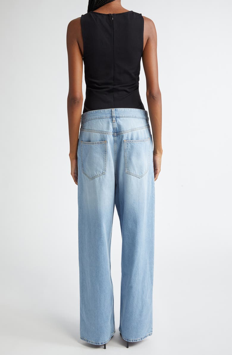 Alaïa Mixed Media Jeans & Tank Jumpsuit, Alternate, color, Bleu Clair