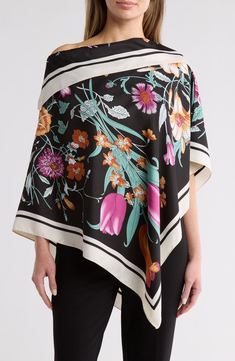 La Fiorentina Floral Print Poncho, Main, color, 