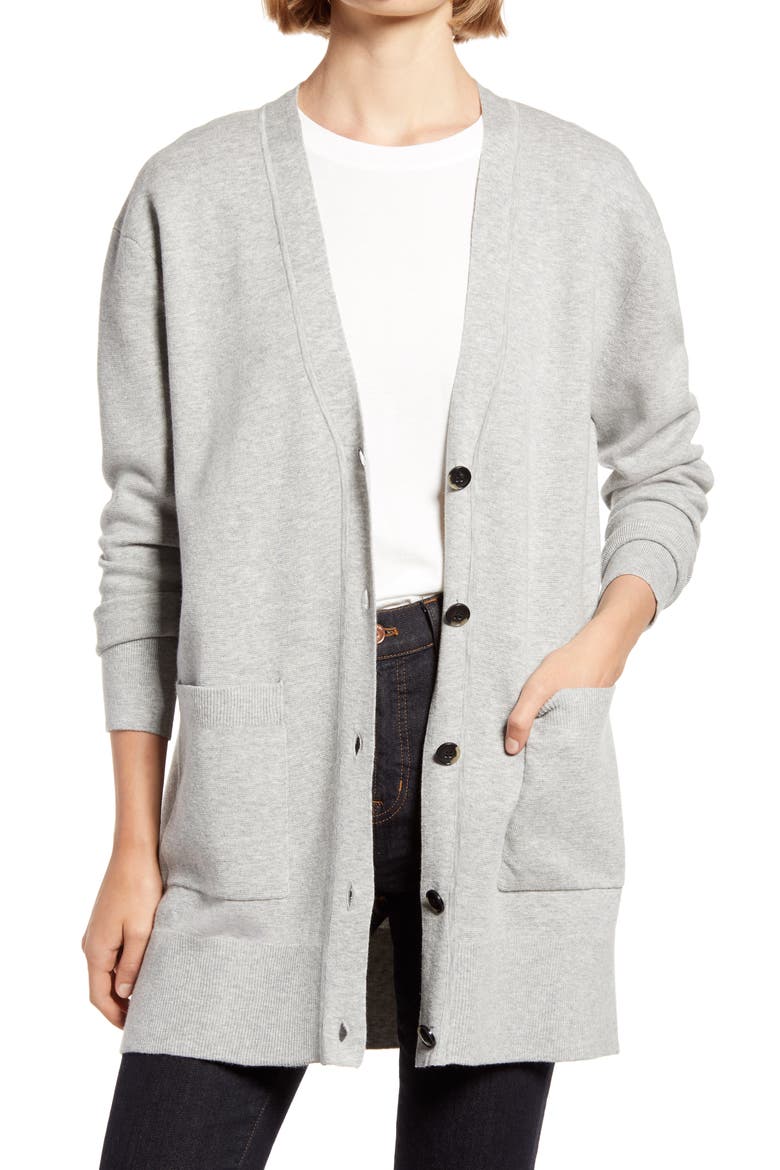 V-Neck Long Cardigan (Nordstrom Exclusive), Main, color, HEATHER GREY