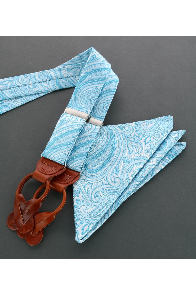 Sobee Paisley Silk Brace & Pocket Square Set, Alternate, color, Light Blue