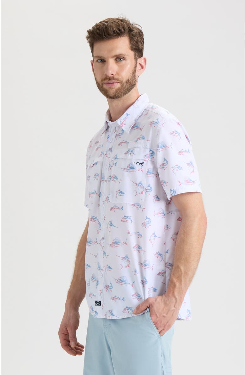 Salt Life Fish N' Bones Americana Woven Short Sleeve Shirt, Alternate, color, White