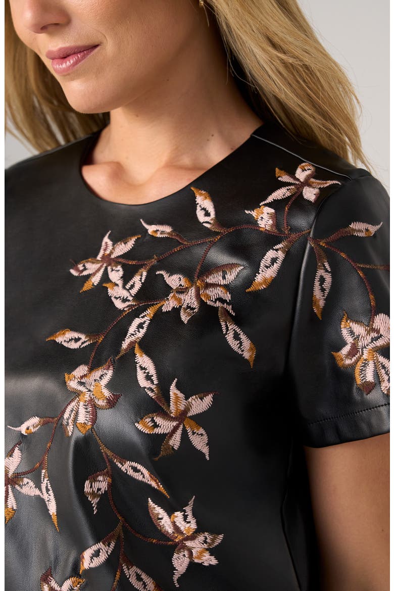 Embroidered Faux Leather Top, Alternate, color, BLACK