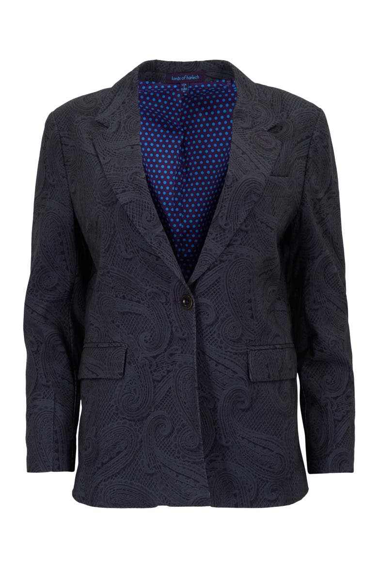 Crochet Paisley Womens Tailored Blazer, Alternate, color, CROCHET PAISLEY CAVIAR