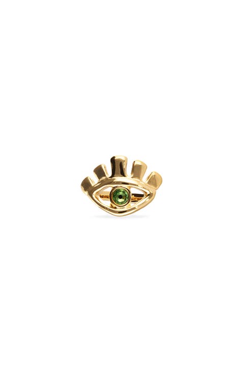 18K Gold-Plated Eye-Shaped Ring With Green Faceted Crystal