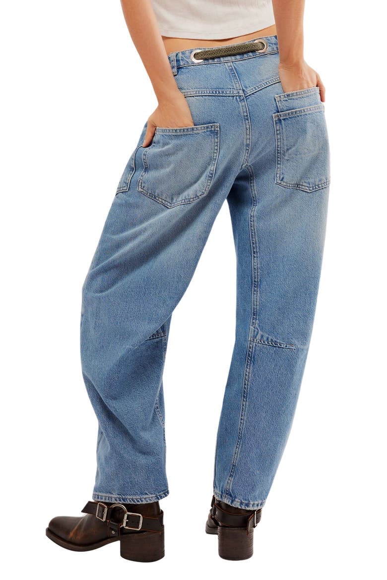We the Free Moxie Mid Rise Barrel Jeans, Alternate, color, TRUEST BLUE