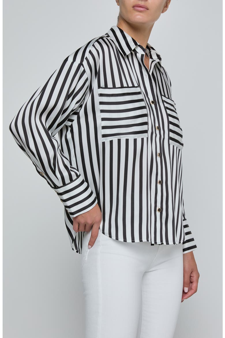 Eliora Relaxed Shirt, Alternate, color, BLACK/ IVORY EVEN STRIPE