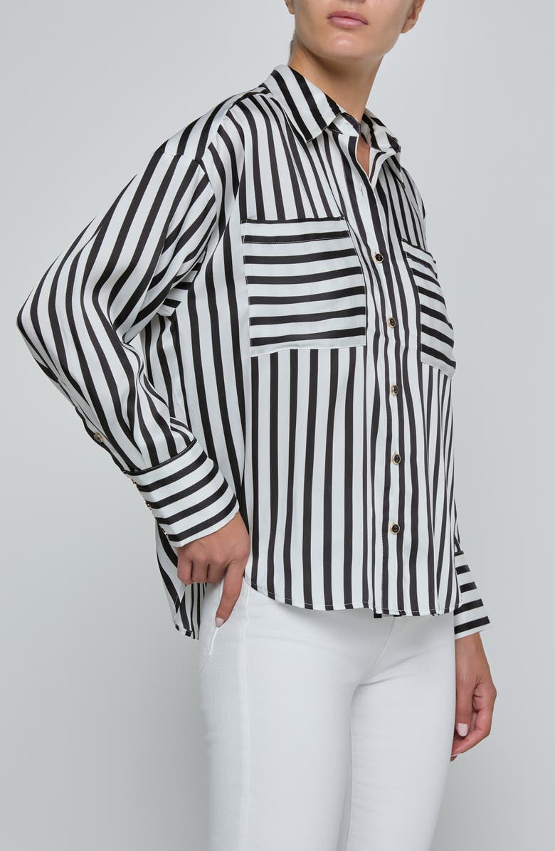 L'AGENCE Eliora Relaxed Shirt, Alternate, color, Black/ Ivory Even Stripe