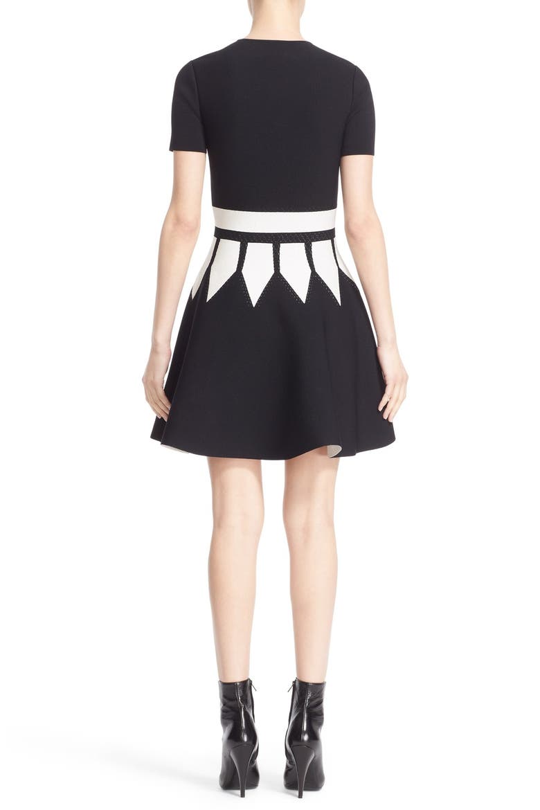 Alexander McQueen Intarsia Knit Fit & Flare Dress, Alternate, color, BLACK/ WHITE