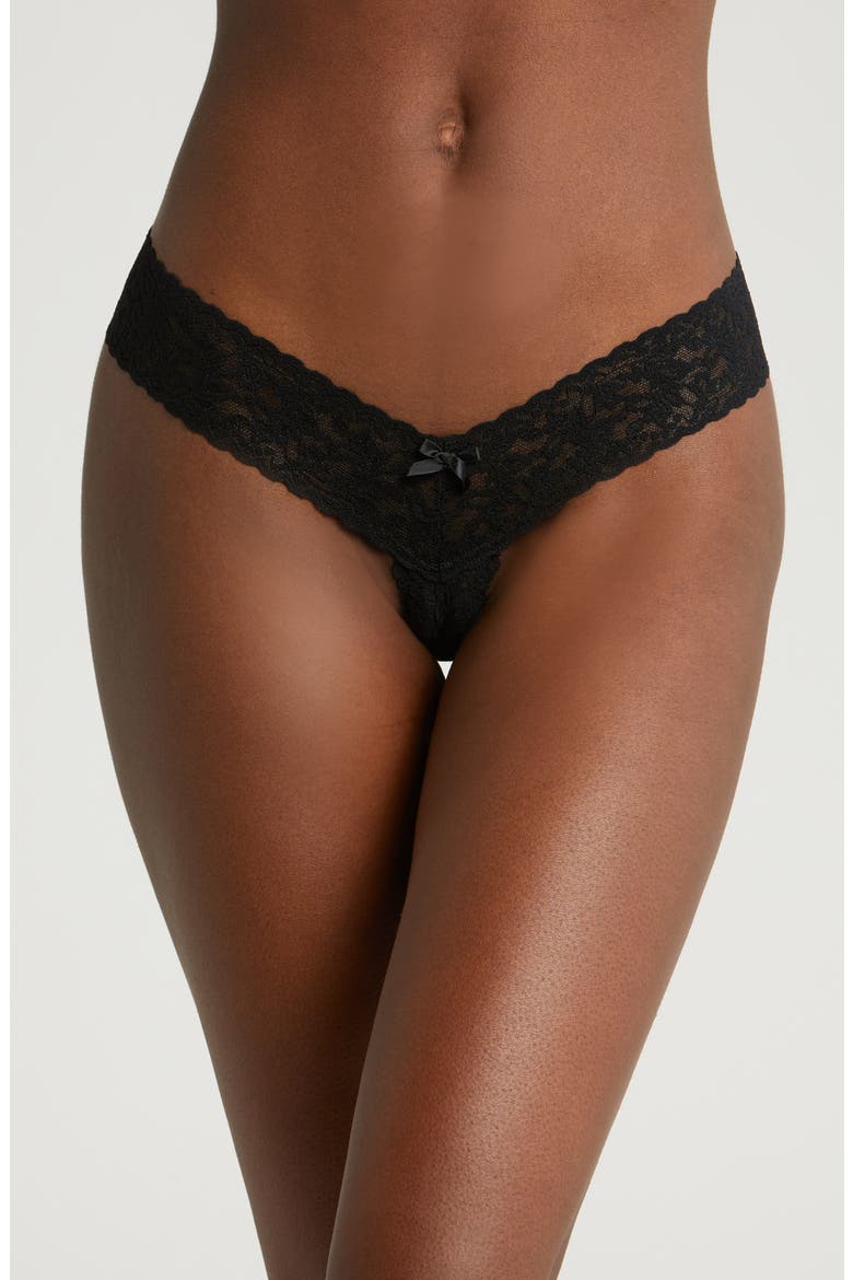 Signature Lace Low Rise Crotchless Thong, Alternate, color, BLACK