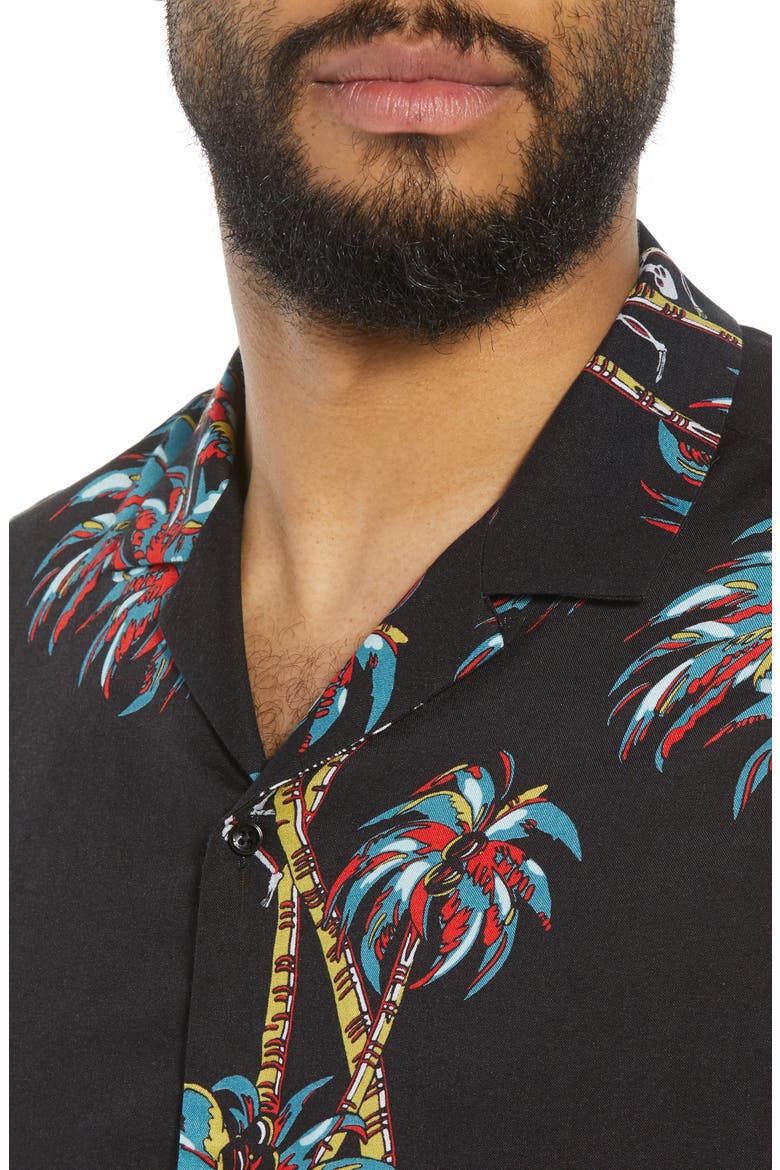 Regular Fit Hawaiian Shirt, Alternate, color, BLACK BLA01