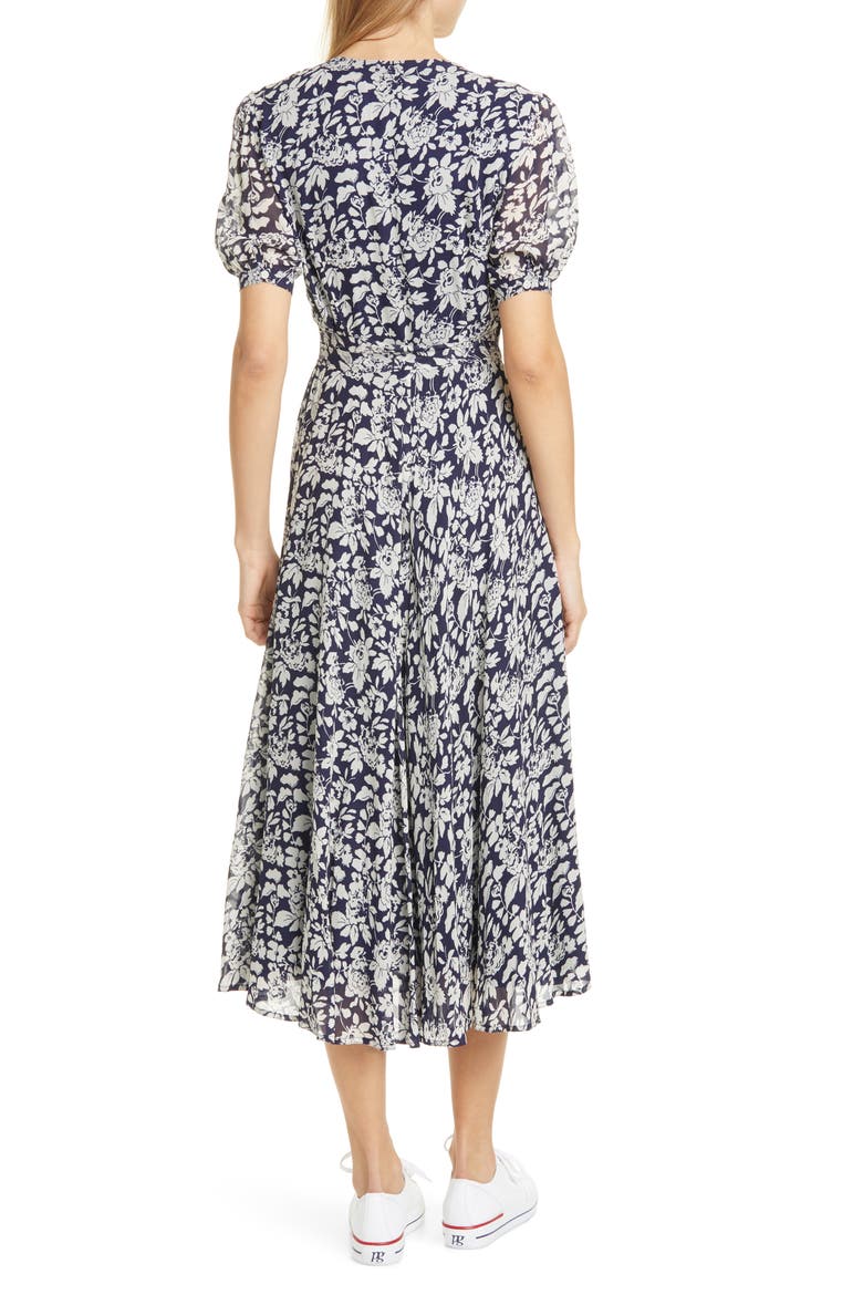 Floral Crepe Wrap Midi Dress, Alternate, color, NAVY FLORAL