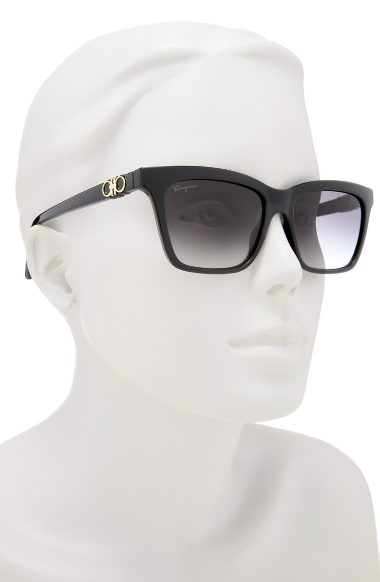 FERRAGAMO Gancini 54mm Rectangular Sunglasses, Alternate, color, Black