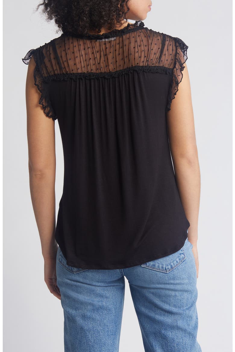 Point d'Esprit Ruffle Knit Top, Alternate, color, BLACK