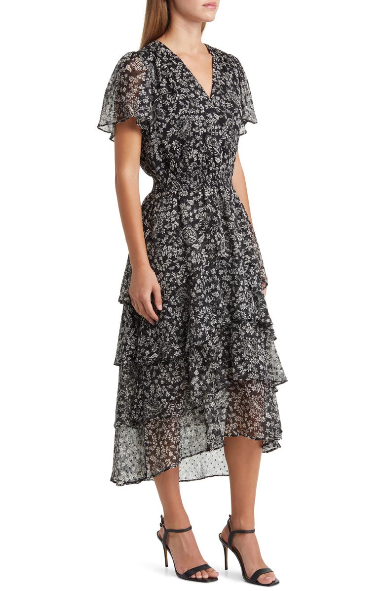 Vince Camuto Floral Print Tiered Chiffon Dress, Alternate, color,