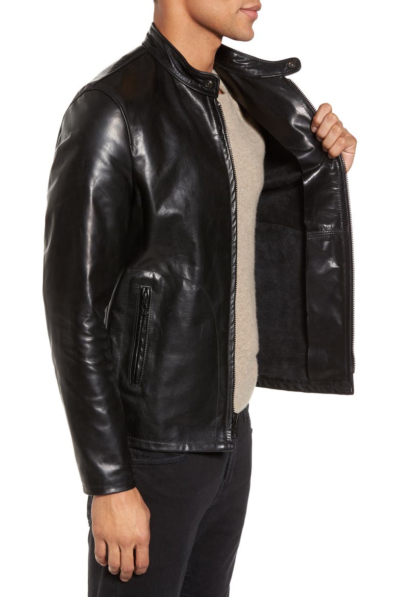 Café Racer Unlined Cowhide Leather Jacket, Alternate, color, BLACK